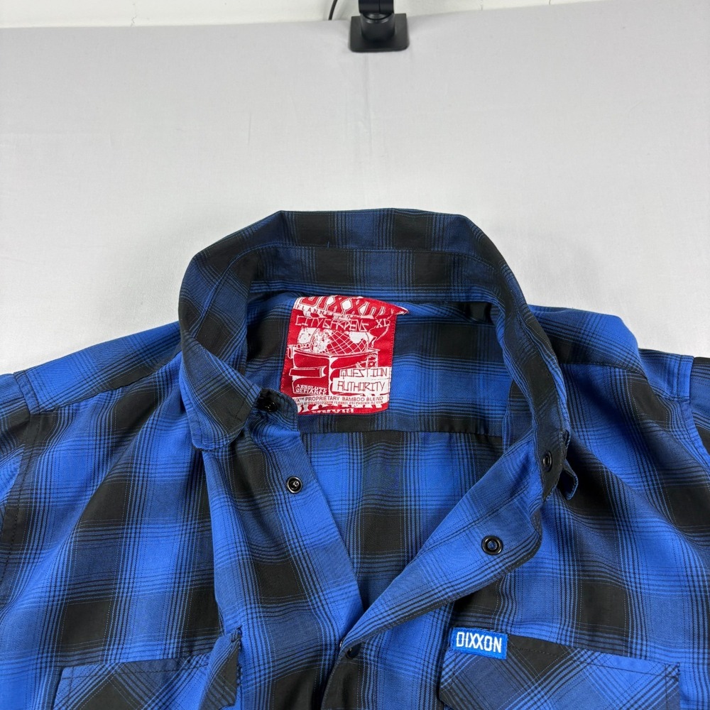 Dixxon Flannel Co Shirt Men XL Blue Plaid Pearl Snap Up City Gardens Bamboo Camp - Picture 4 of 11
